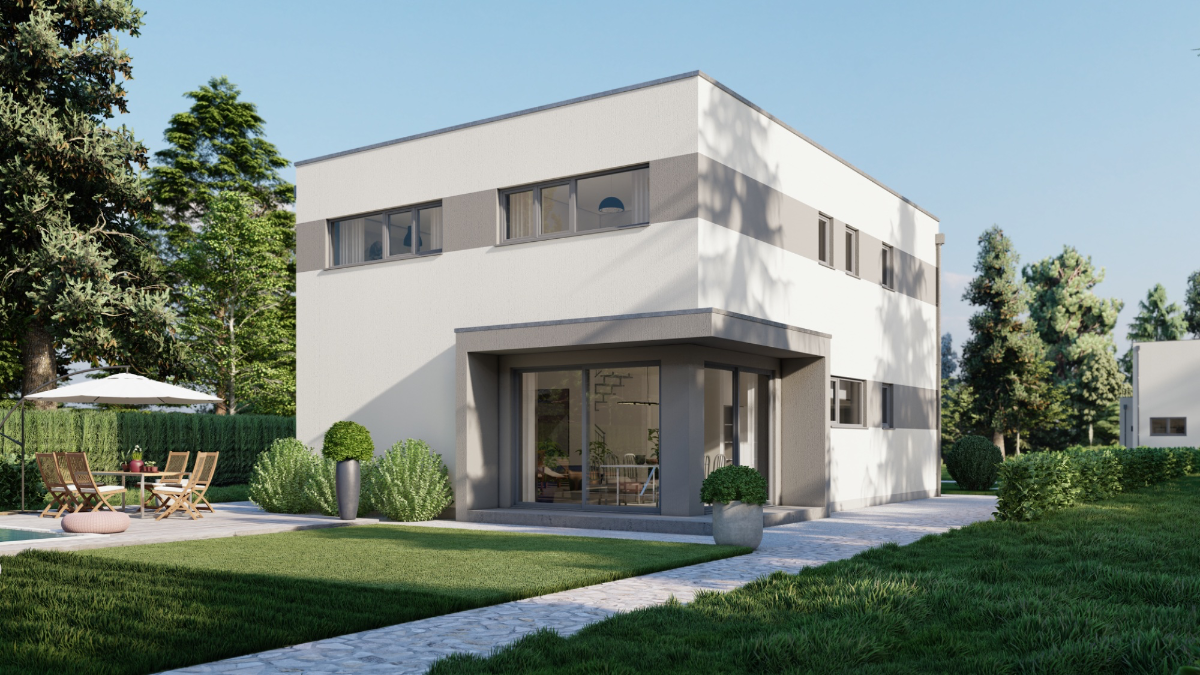 Massivhaus Bauhaus 176 – Gartenansicht Einfamilienhaus Berlin KfW 40