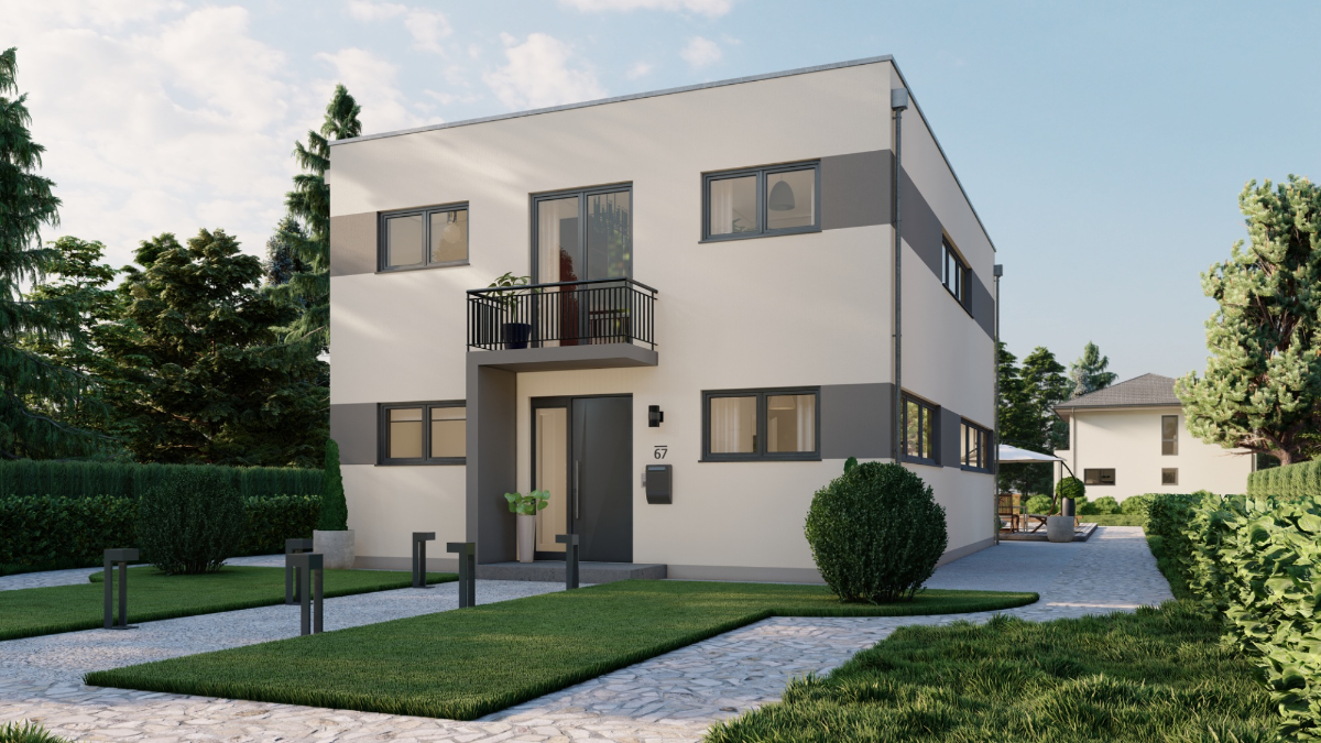 Massivhaus Bauhaus 176 – Frontansicht modernes Einfamilienhaus Berlin