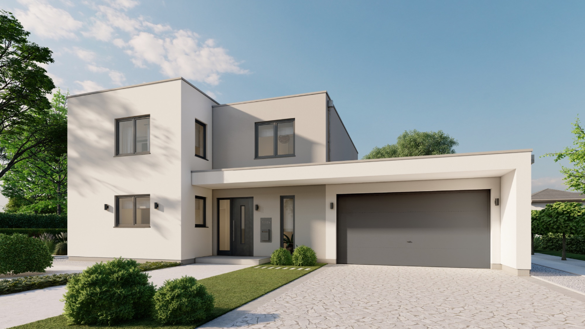 Massivhaus Bauhaus 184 Berlin – Frontansicht modernes Einfamilienhaus