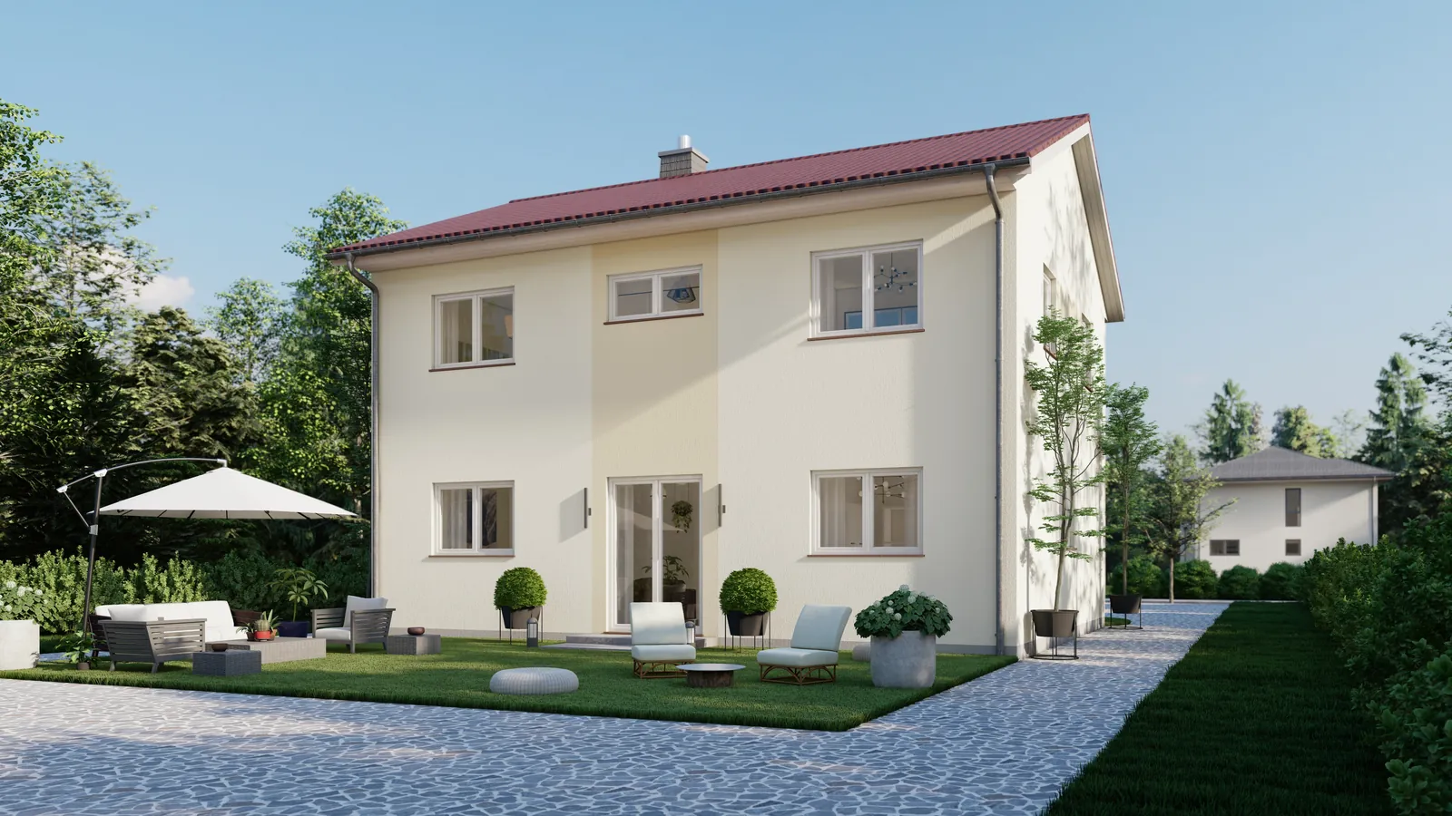 Taunushaus 146, Gartenansicht des Massivhauses mit Terrasse